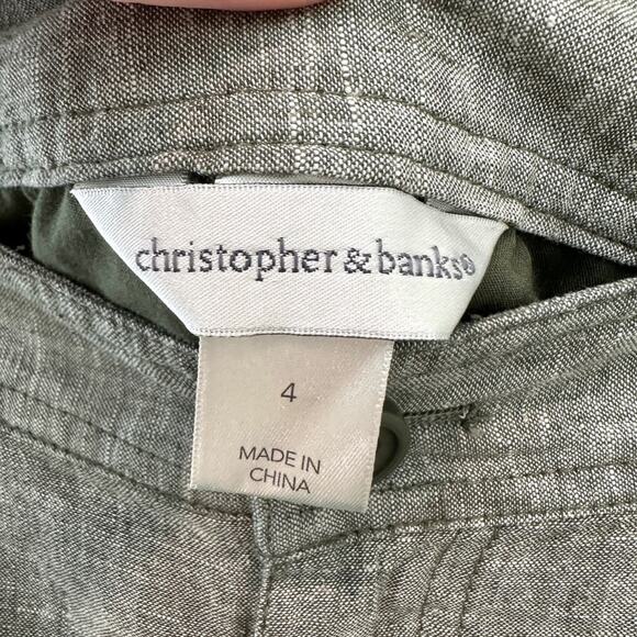 CHRISTOPHER & BANKS | Green Linen Blend Midi Skirt Pockets Casual | Size 4 - Picture 5 of 7